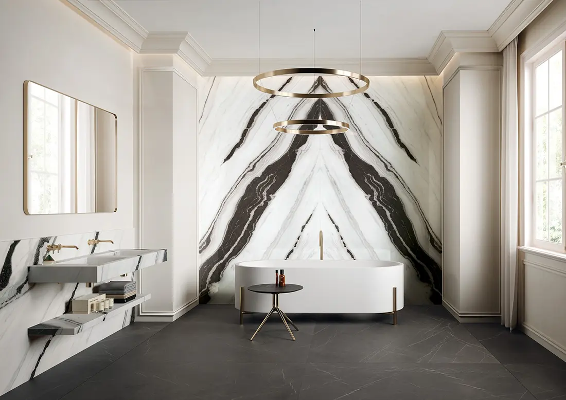 bathroom with large modenr tiles