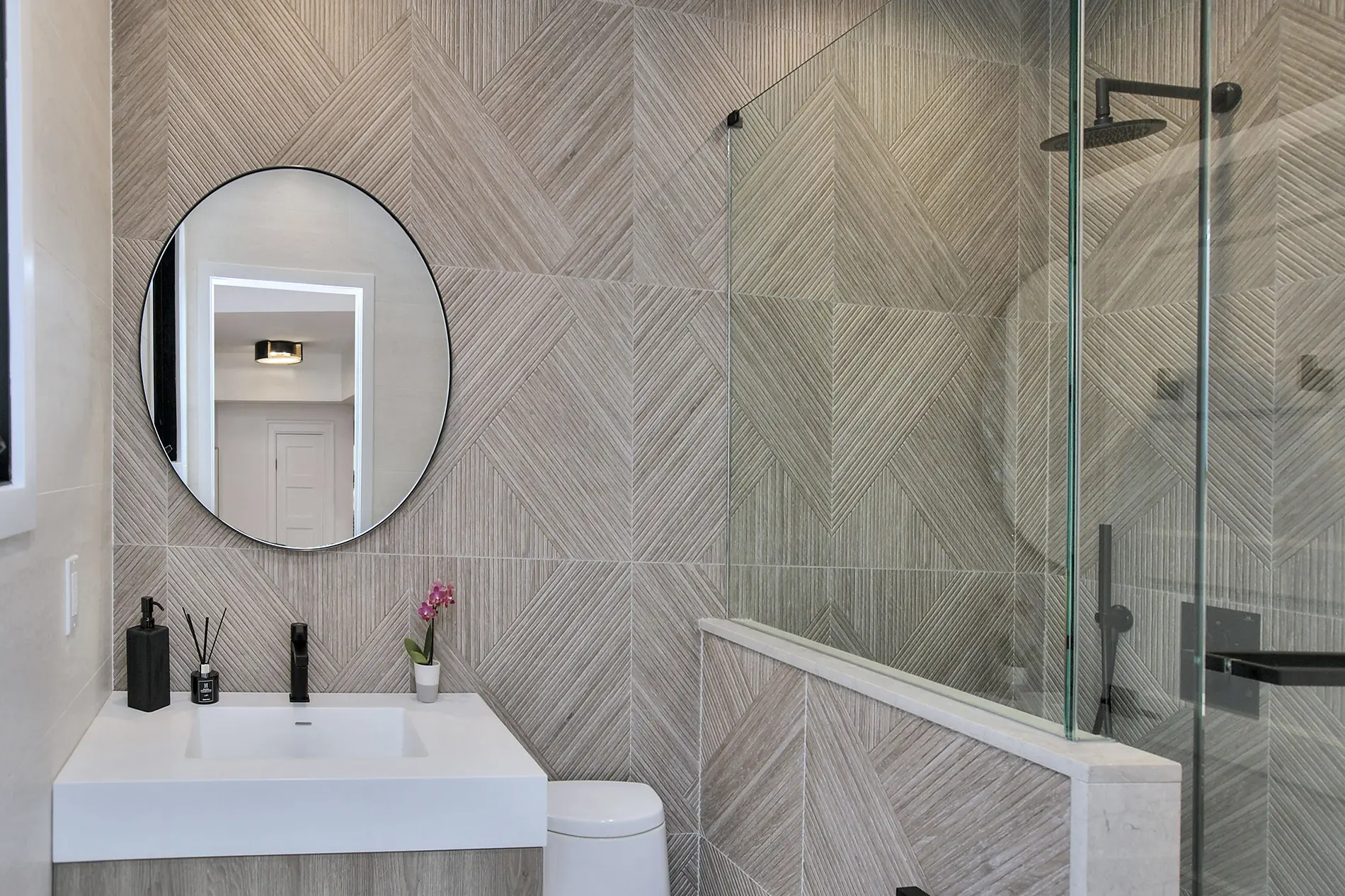 modern tiles bathroom with mirror and shower